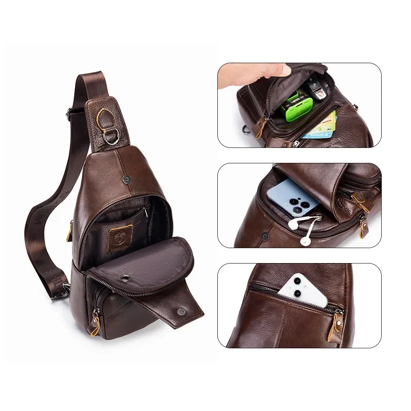 2024 New Men\'s Bag Sports Bags iPad Mini Cowhide Men\'s Shoulder Bag Anti theft Chest Bags Multi functional crossbody bag handbag