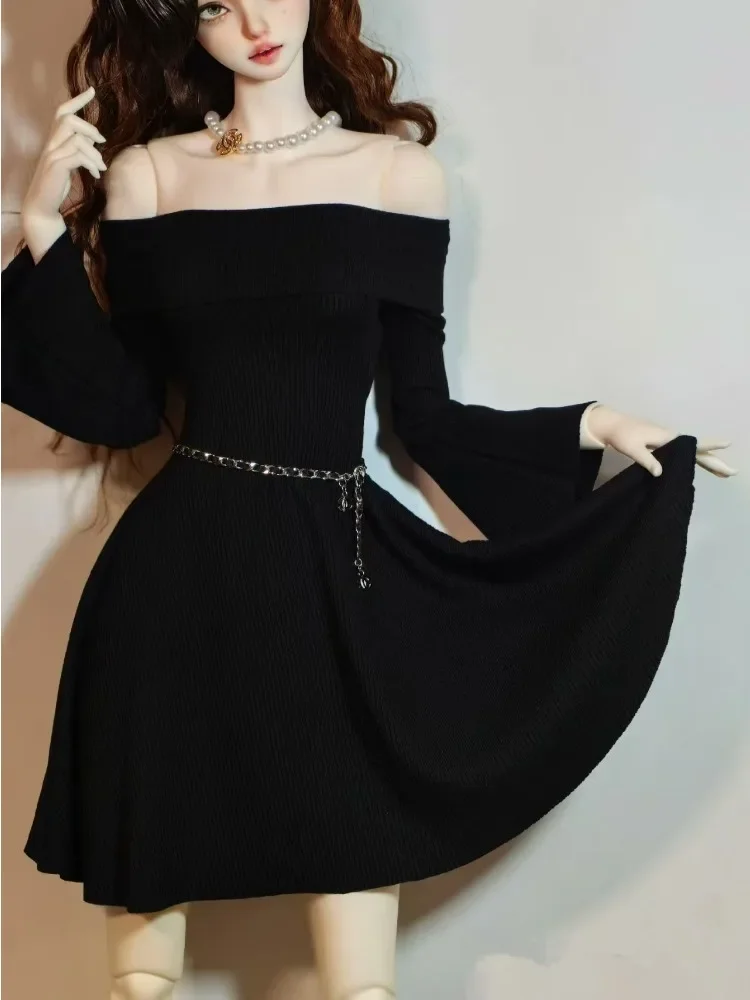Flip Collar Off Shoulder Dress For BJD Doll 1/6 1/4 Minifee 1/3 Smart Doll DD SID EID Custom Doll Clothes Toys W483