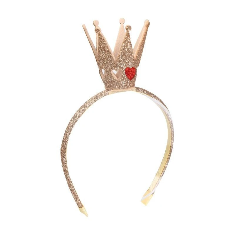 Golden Glitter Heart Tiara Headband 3D Stereo Crown Hair Accessory for Birthday Celebration Romantic Themed Party Dress Decor
