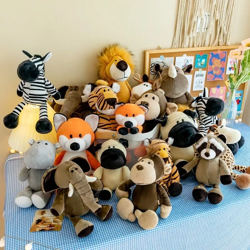 25cm Kawaii Forest Animals Plush Toy Children's Sleeping Dolls Lifelike Jungle Stuffed Lion Tiger Elephant Monkey Raccoon Dolls