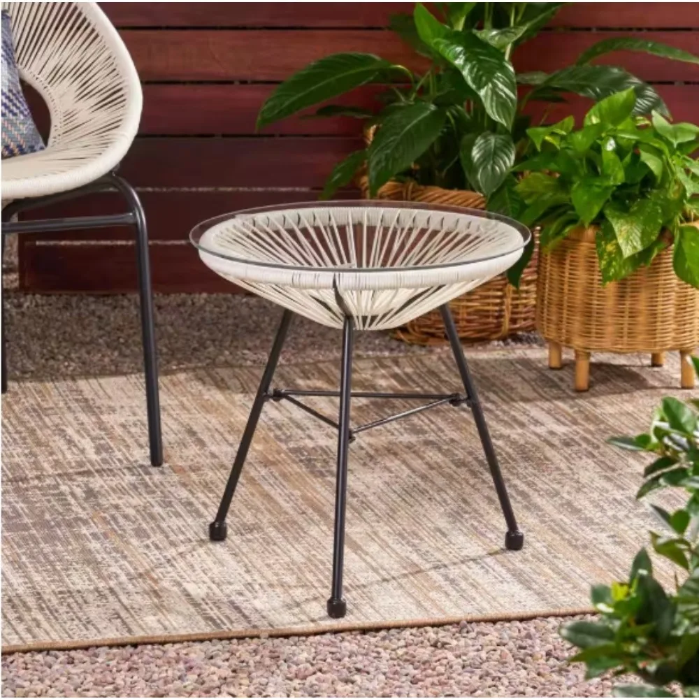 

18 in. White Round Metal Outdoor Patio Side Table for Indoor/Outdoor/Porch/Lawn/Balcony