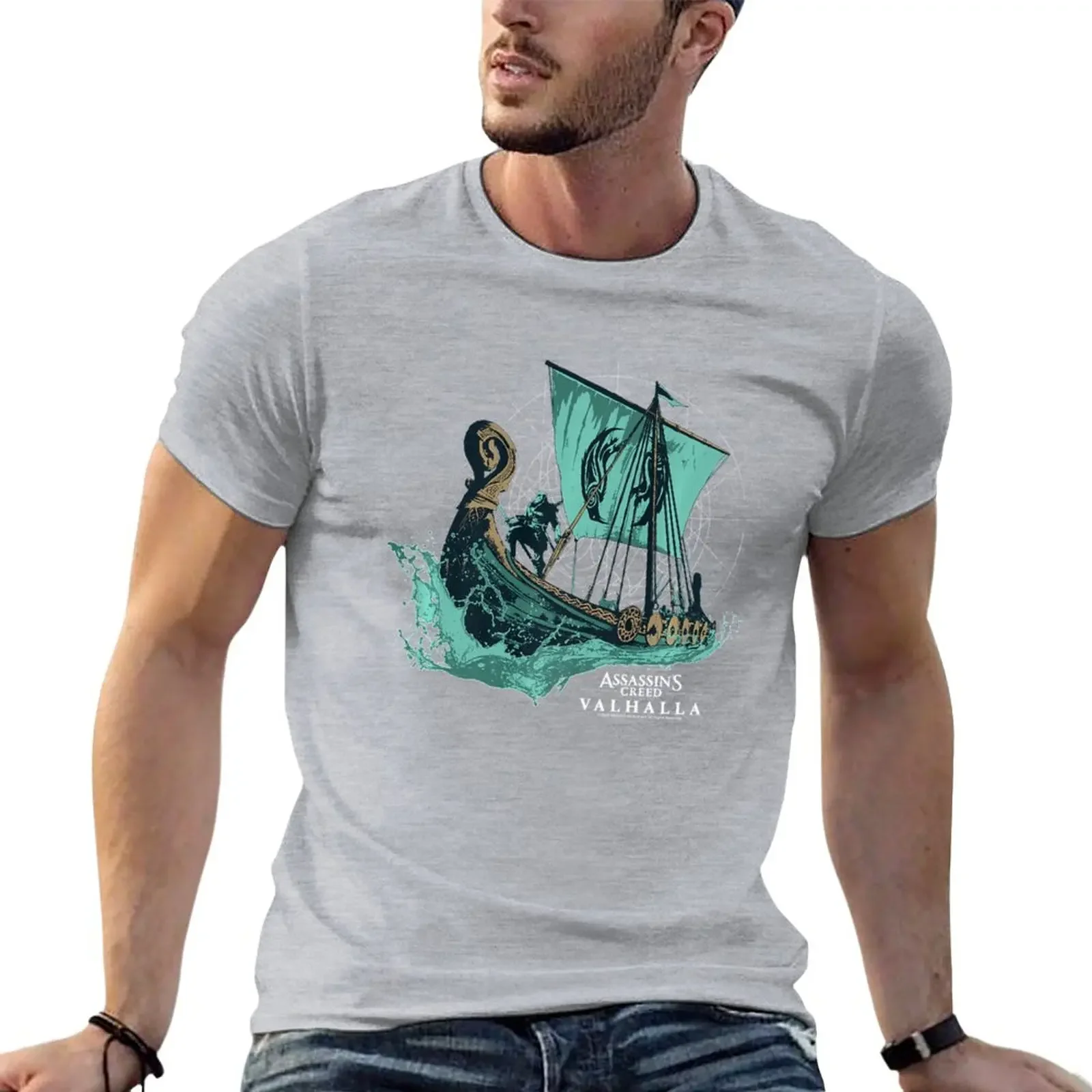 Assassin_s Creed Valhalla Long Boat T-Shirt boys white t shirts summer top Men Sanitys Falls Sally Face Logo heavyweight cotton