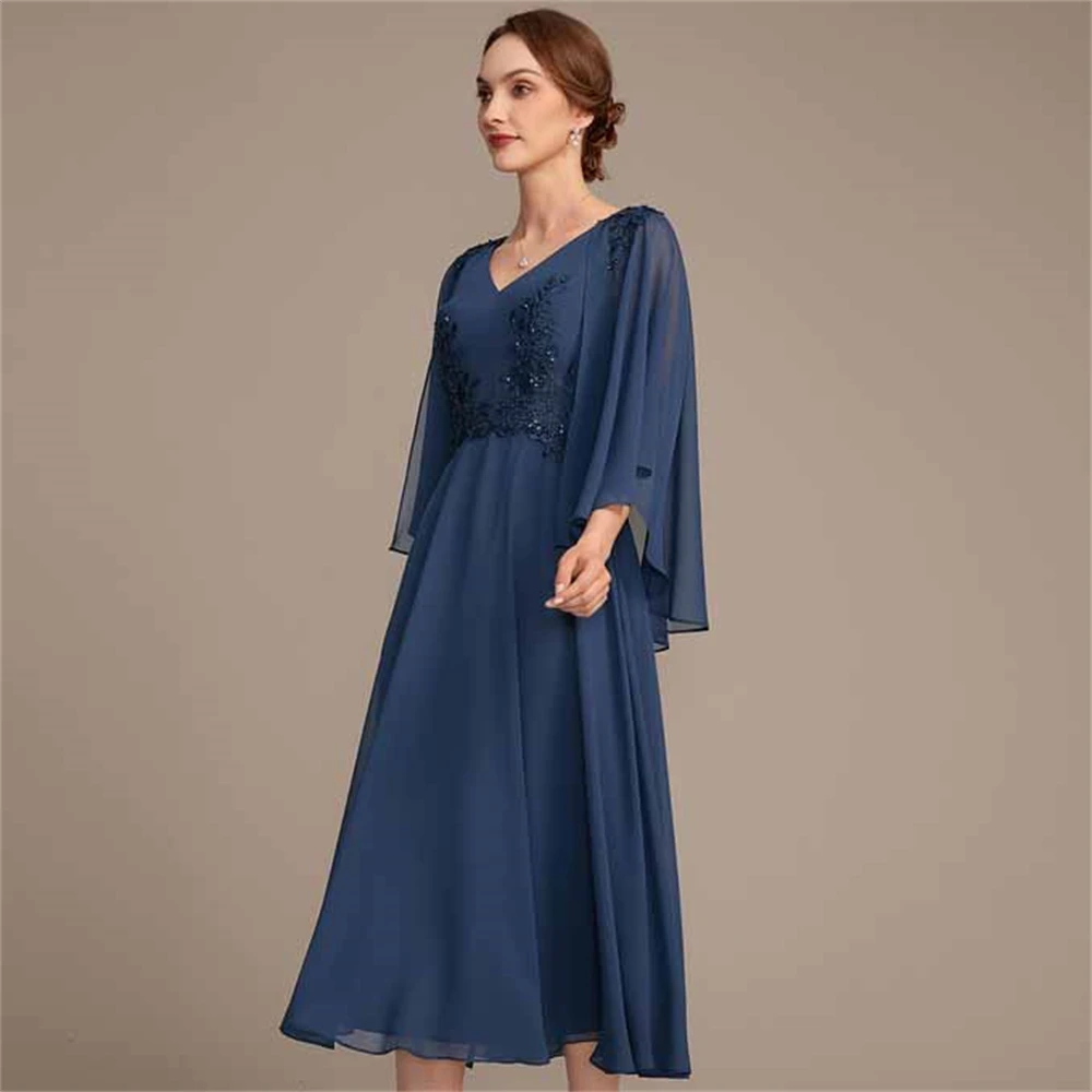 

Simple Fashion elegant Sequined Chiffion V-link Beading Lace Appliques Fold Draped Half sleeve mother of the bride Dress