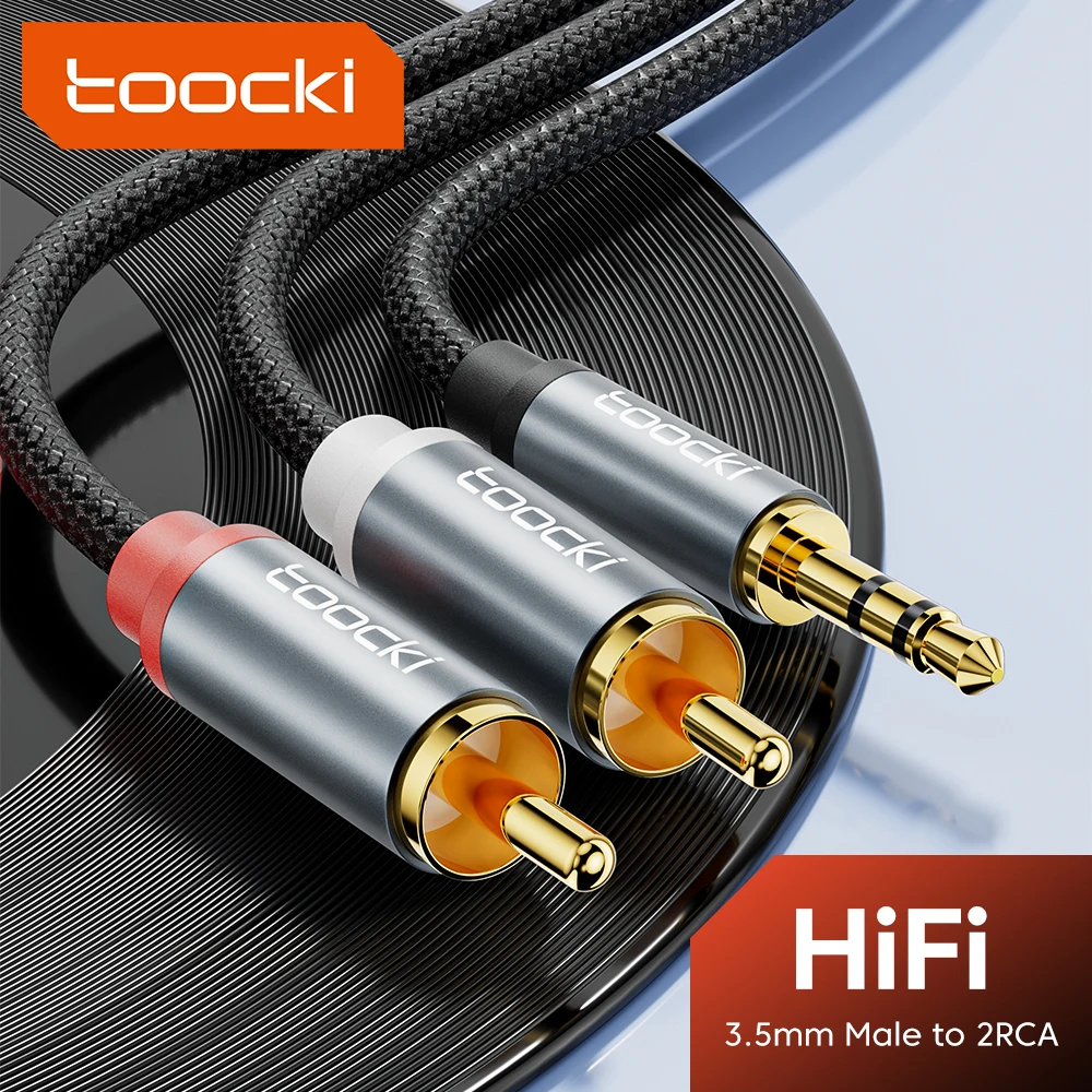 Toocki 3.5mm cabo rca jack para 2rca aux cabo de áudio para smartphone tv box apple rca divisor aux fio para alto-falante de cinema em casa