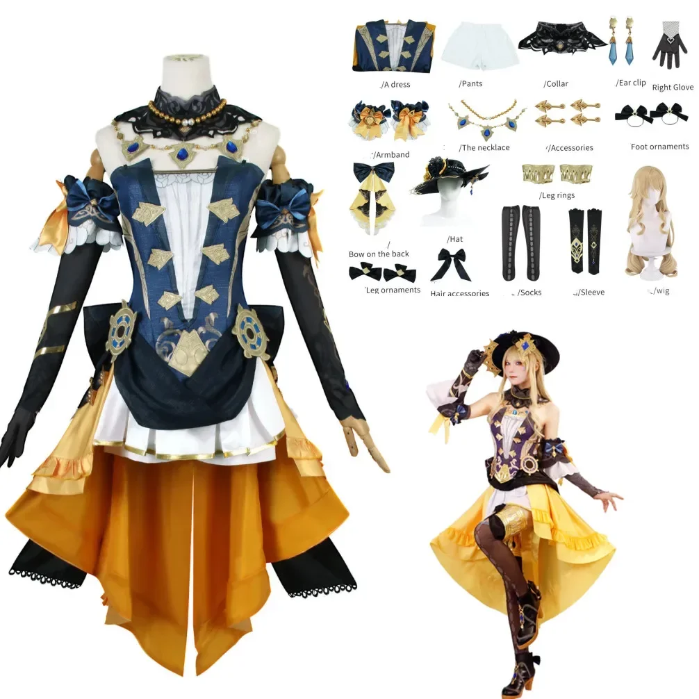 Navia Cosplay Genshin Impact Costume Full Set With Hat Cosplay for Women Dress Uniform Halloween Outfit Uniform Navia Cosplay