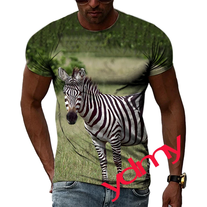 Tide Fashion Summer Zebra Picture Men's T-shirt Casual Print Tees Hip Hop Personality Round Neck Short Sleev Quick Drying