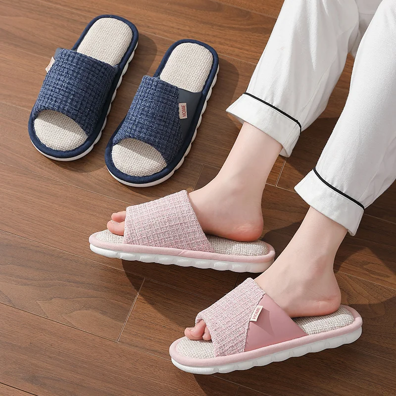 Nieuwe Thuis Linnen Slippers Vrouwen Mannen Zomer Indoor Open Teen Slippers Mannen Koppels Slippers Slaapkamer Ademend Antislip Slides