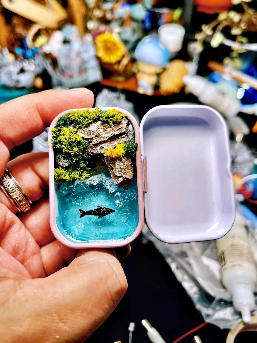 Fingertip Beach Handmade Miniature Landscape Model Mini Tin Box Figure Ornament Fragrance Diffuser Gift