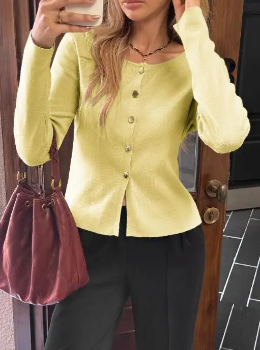 Leisure vacation button long sleeved sweater shirt wool women's clothing 2025 autumn and winter new women's clothing