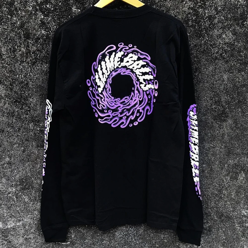 Y2K America Chicano Mexican Tattoo Graffiti Long Sleeve Purple Bubble English West Coast Dark Abstract Pattern Street Unisex Top