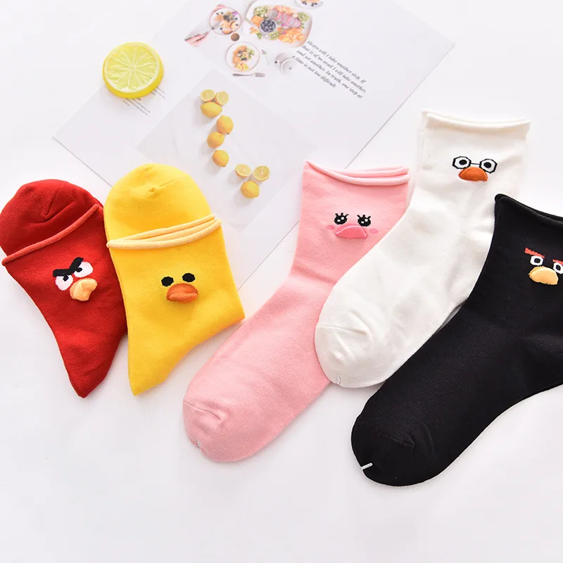 

Женские носки, осенне-зимние новые хлопковые носки, носки с рисунком животных и птиц, забавные трендовые носки в стиле Харадзюку с уткой
