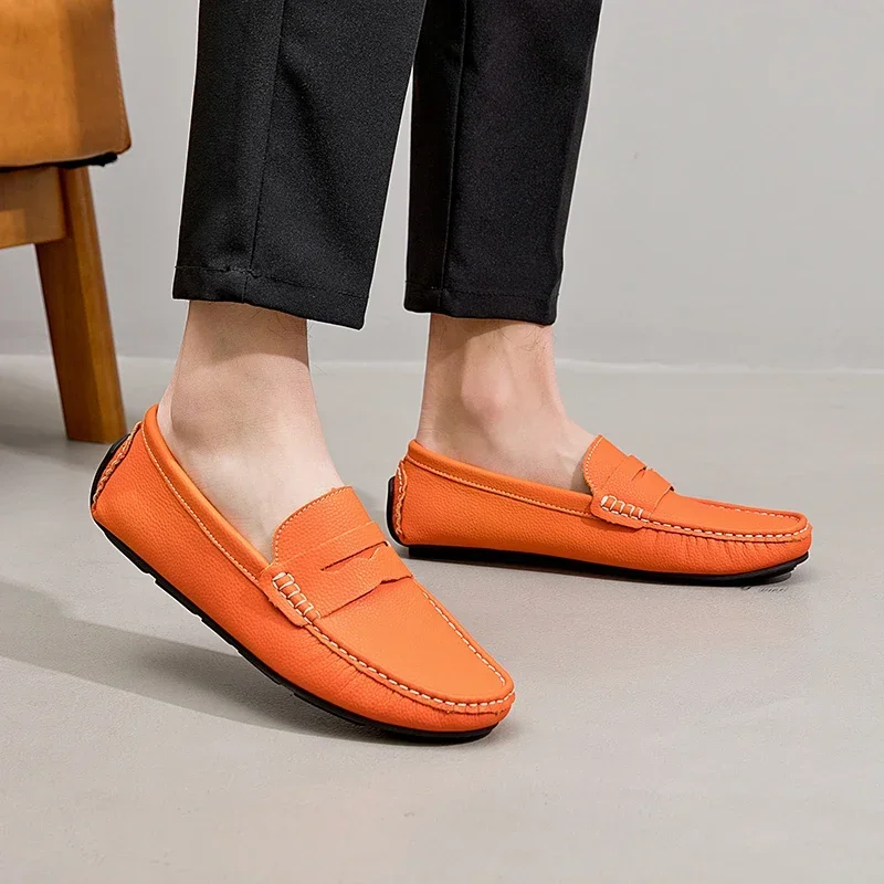 New Plus Size 38-49 Men Fashion Casual Moccasins Loafers Orange Male Formal Dress Shoes Gentleman Evening Party Moccasin Shoes