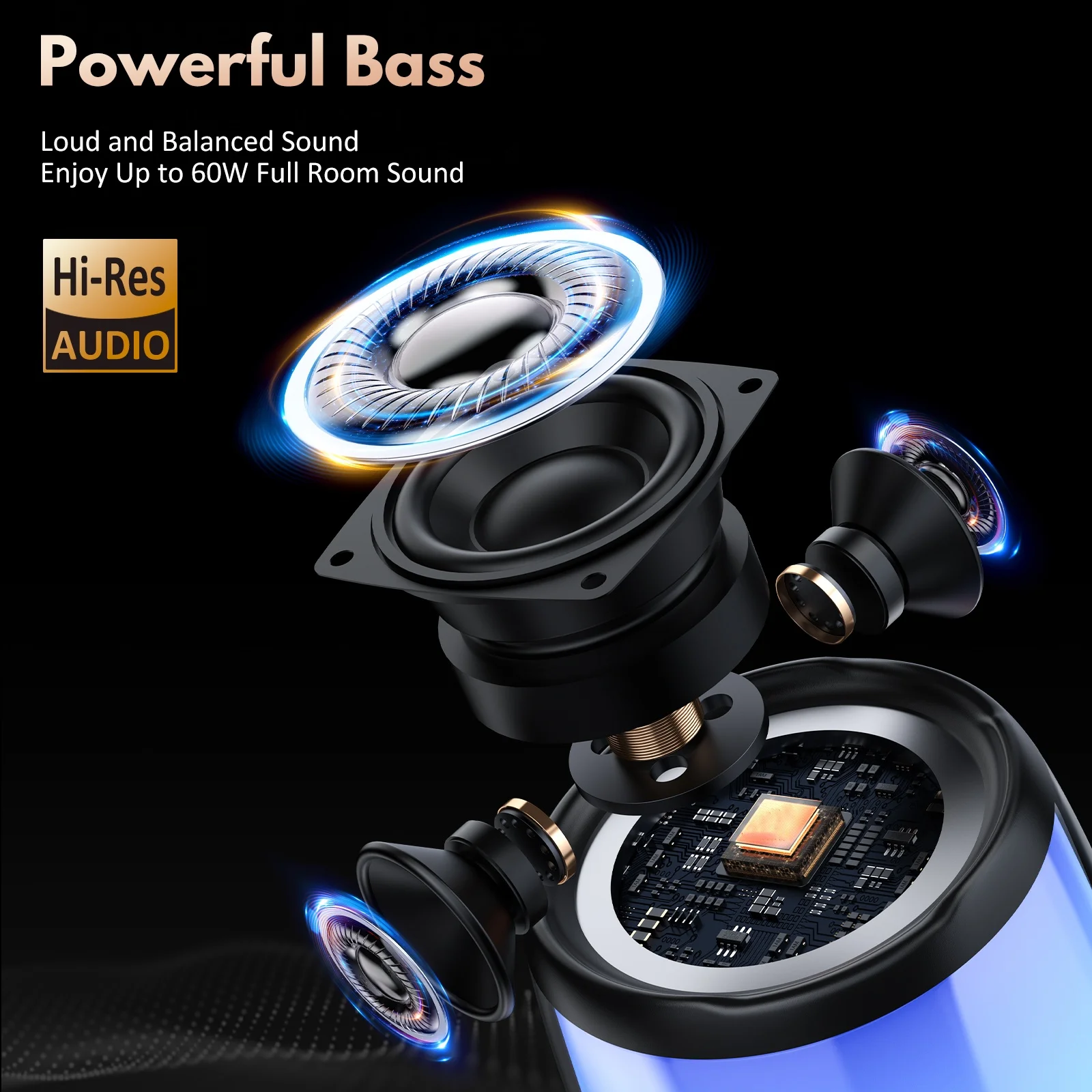 Shocking Sound Quality Portable Car Speaker with FM/USB Playback, LED Lights, USB Charging, Compact Design for Outdoor Travel