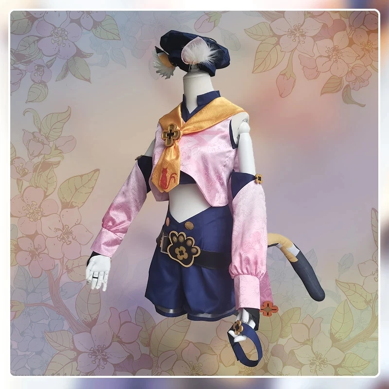 Spiel Genshin Auswirkungen Diona Cosplay Kostüm Anime Outfits Kleid Uniformen 32cm Kurze Rosa Perücken Schuhe Stiefel Für Frauen Halloween