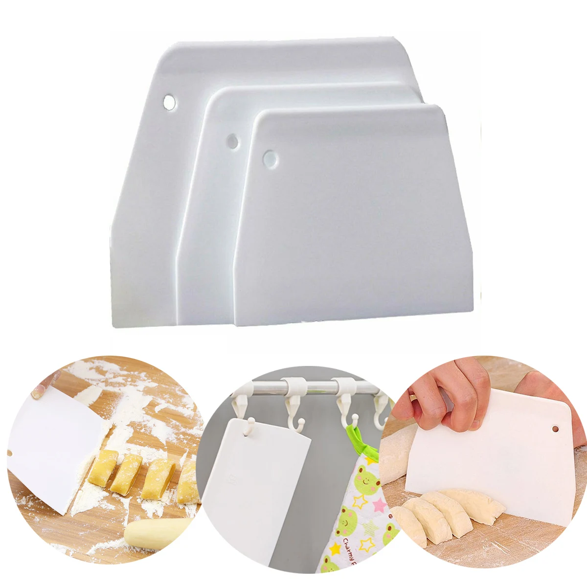 

3 Pcs Scraper Convenient Practical Hanging Hole Design Plastic Scraper Cake Cream Scraper Baking Utensils SlicingHG604712-01