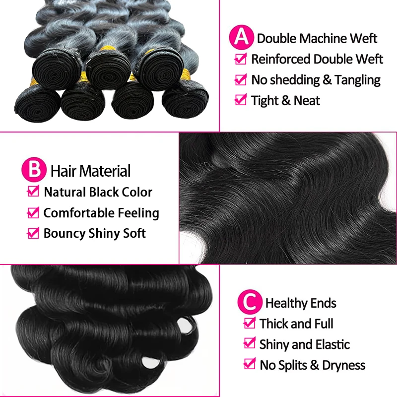 Cabelo Humano Natural Ondulado em Pacotes de 22, 24 e 26 Polegadas, Cabelo Virgem Brasileiro, 3/4 Pacotes de Extensões de Cabelo Humano para Mulheres