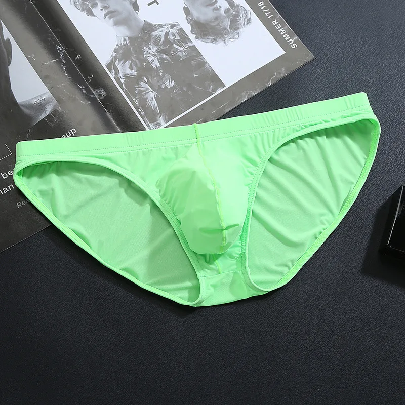 Men Briefs Underwear Sexy Solid Color Nylon Ice Silk Transparent Underwear Ultra-Thin Low Waisted Briefs Men Panties Bikini