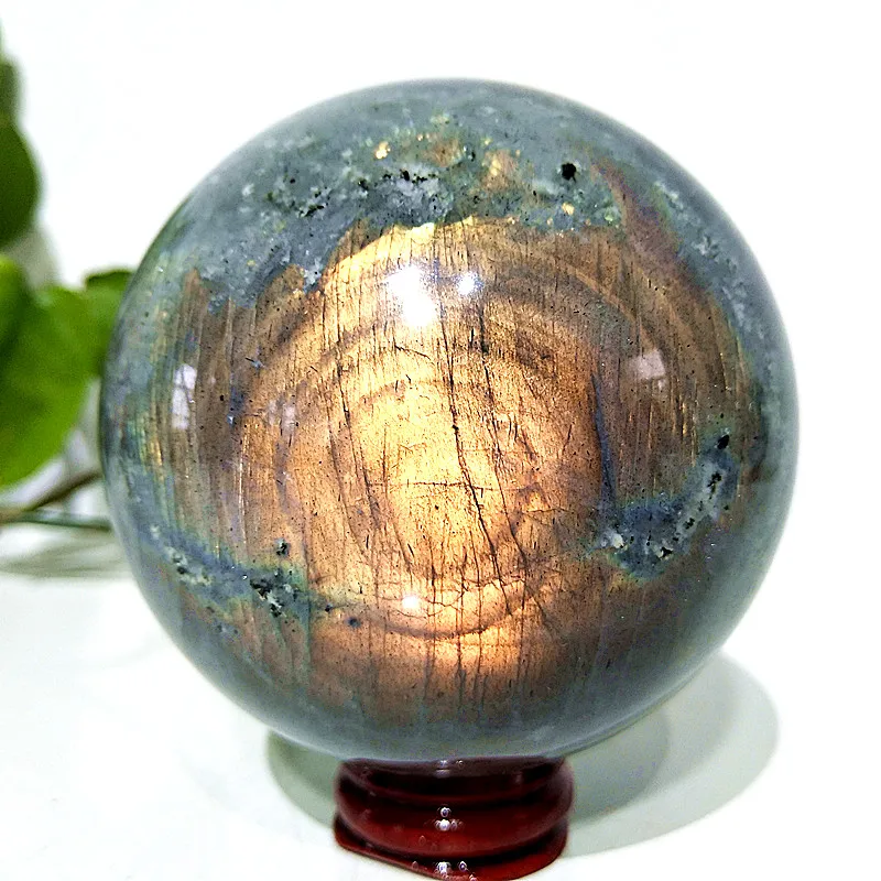 Natural Labradorite Yellow Crystal Ball Biue Stone Sparkling Ornaments Room Decoration Home Witchcraft Spiritual Healing