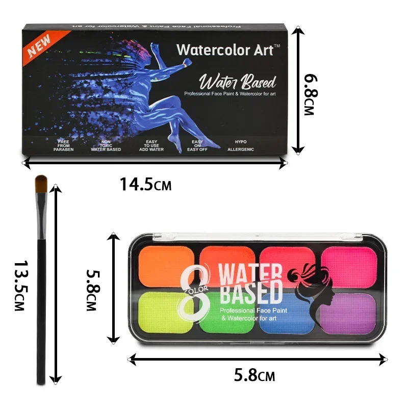 얼굴 바디 페인팅 키트, 크리스마스 할로윈 메이크업, 어린이 얼굴 페인트, UV 메이크업, 축제 얼굴 페인팅 브러시 키트