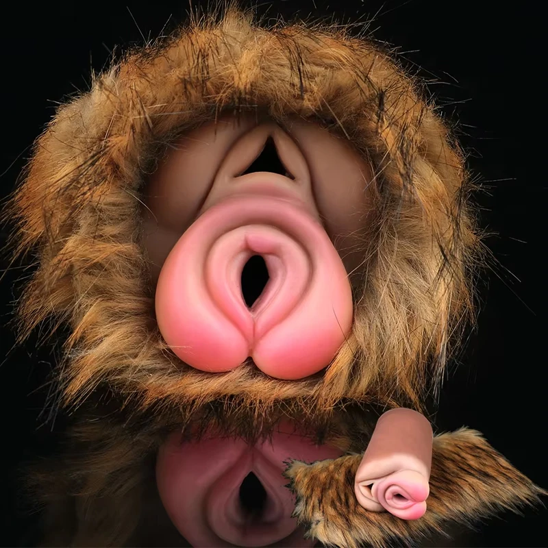 LUUK Silicone Lifelike Animal Furry Male Masturbators 2in1 Realistic Vaginal Pocket Pussy Penis Stroker Adult Sex Toy for Men