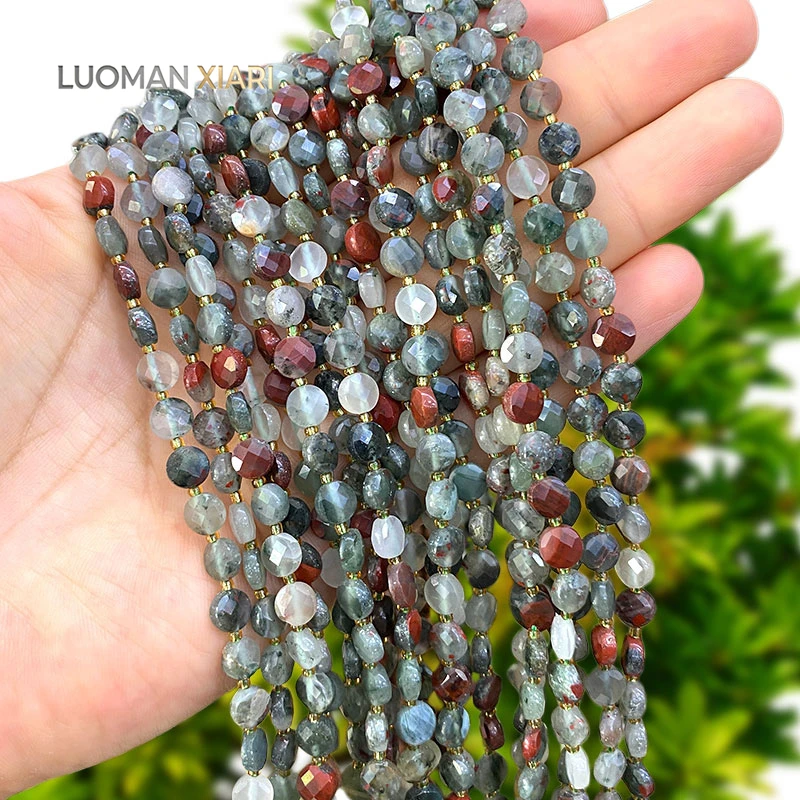Großhandel Rondelle Facettierte Afrikanische Blutjaspis 6mm Natursteinperlen für Schmuckherstellung DIY Armbänder Anhänger Zubehör – Detail 2