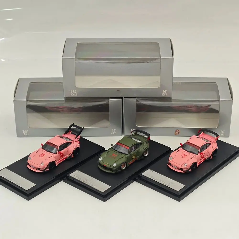 SW 1:64 for 993 Rauh-Welt Begriff #98 #91 Matte Pink/Green Diecast Model Car Miniature Limited Collection Toy Vehicle Models