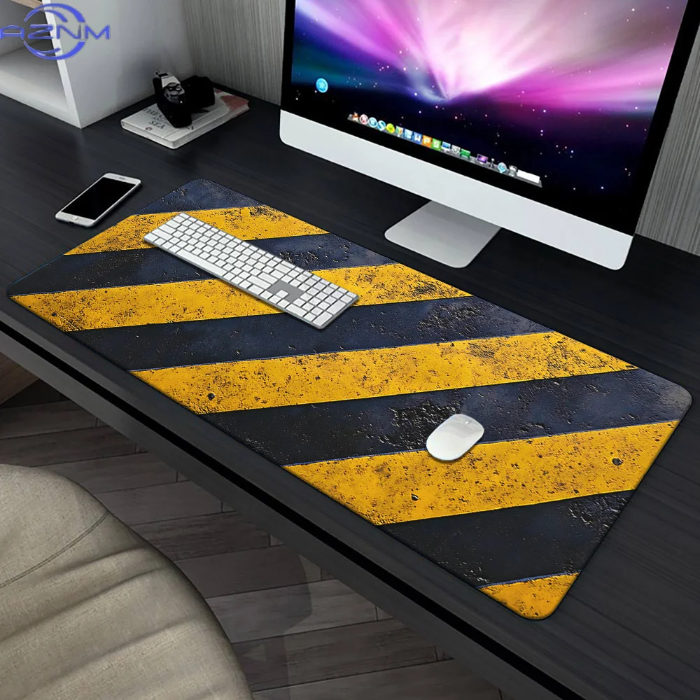1pc Gaming Mouse Pad with Bright Yellow And Black Striped Design - Large Rubber Table Mat for PC, Laptop, Keyboard - Non-Slip Ba