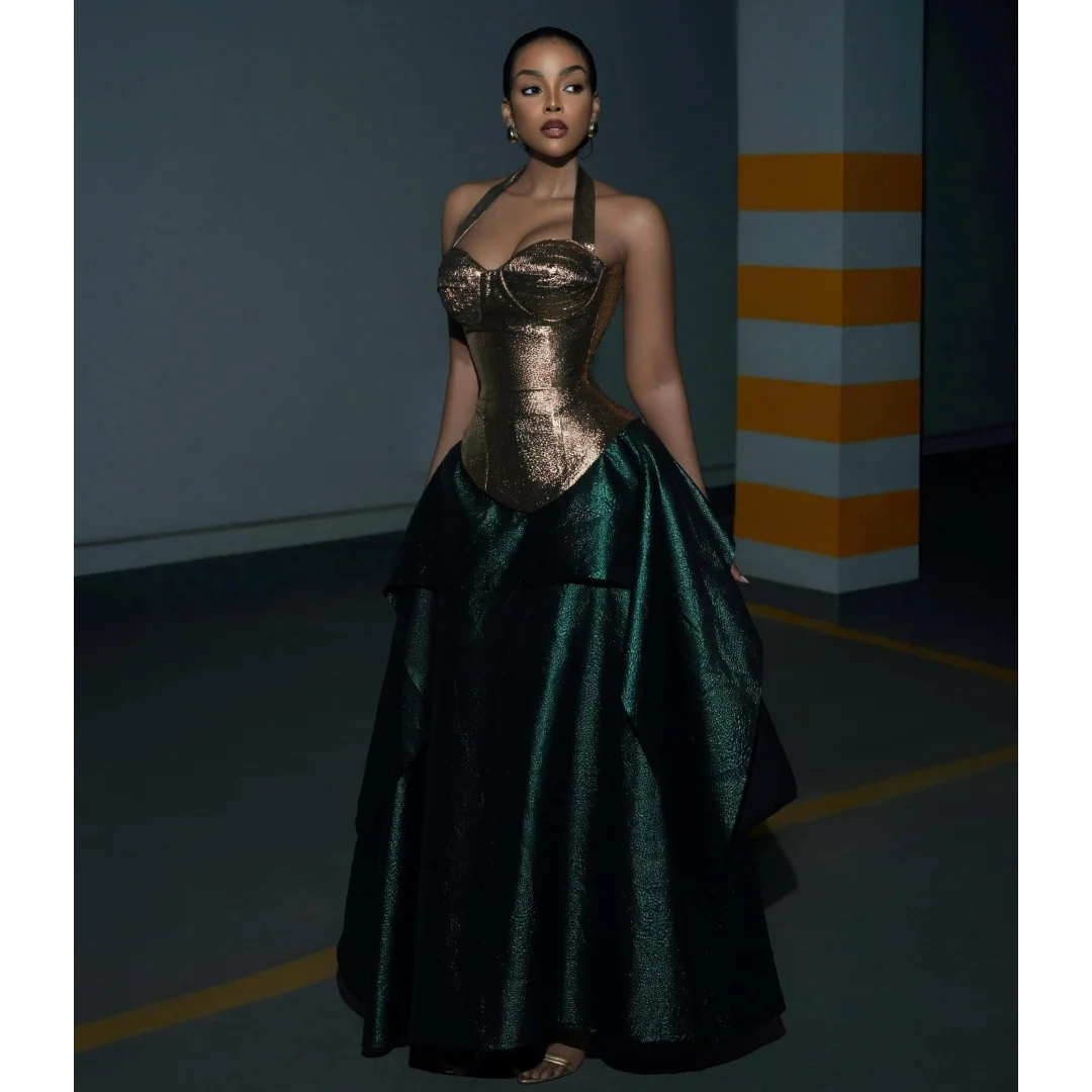 Elegant Patchwork Evening Dresses Halter Neck Layered Prom Dress Plus Size Formal Party Gown Gala Vestidos Customized
