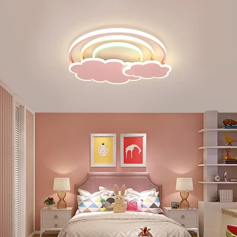 Modern Minimalist Rainbow Cloud LED Ceiling Lamp Warm Nursery Lighting Fixture for Baby Kids Bedroom Home Interior Decoration