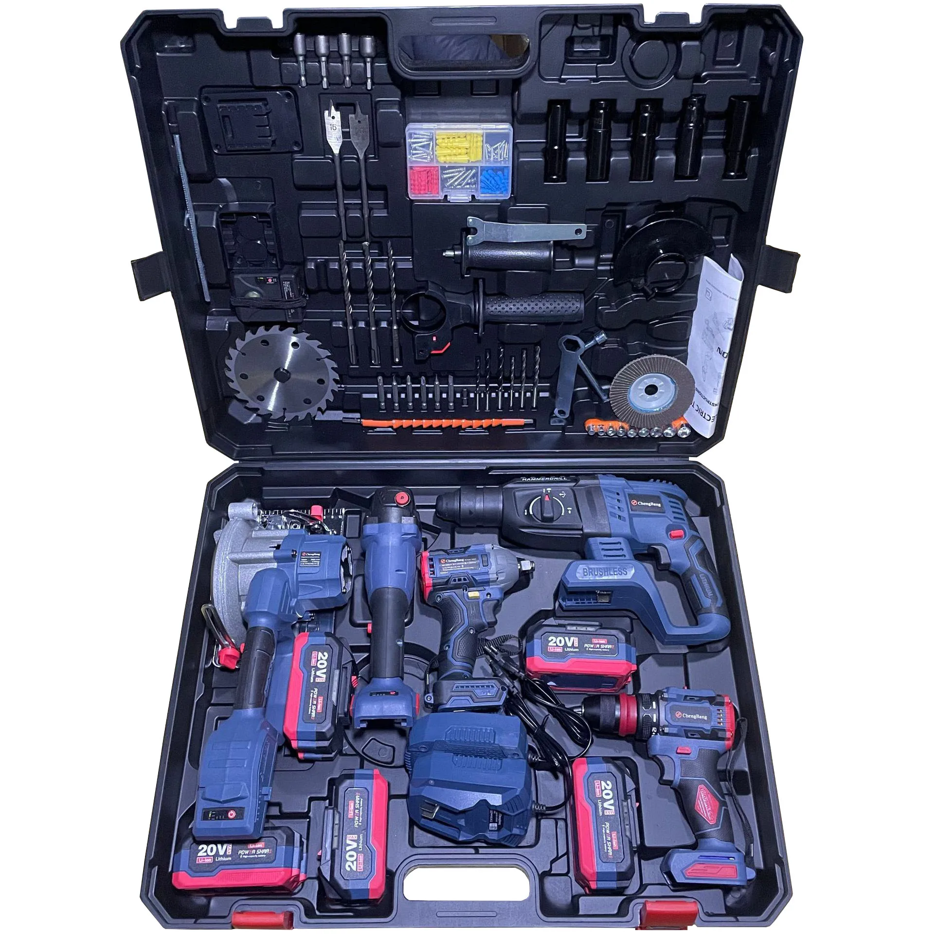 Power Tool Kit Battery Cordless Hammer Impact Drill Electric Wrench Brushless Drill Tools Combo Repair Protective Case