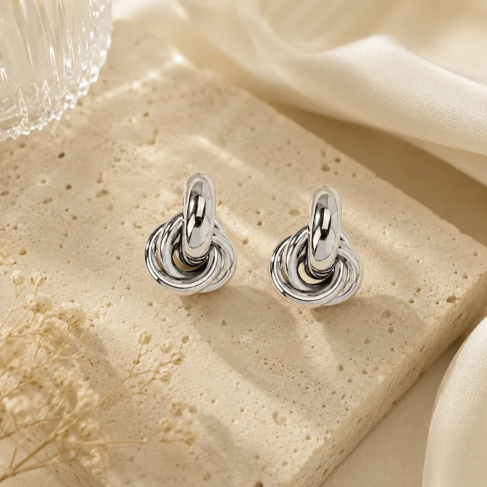Creative Geometric Knot Earrings Irregular Multi-layer Design Metal Stud Earrings Vintage Chunky Style Drop Earrings Daily
