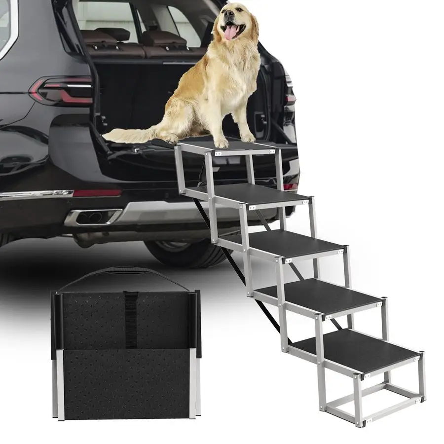 

Stairs for Large Dogs 5 Step Wide 16in High 34in Foldable Dog Ramp for Car NonSlip Surface Support up to 230lbs Suitable for SUV