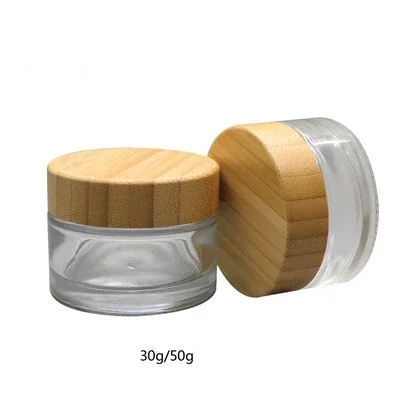 

CBD HEMP skin care tools frosted Glass jar cosmetic package bamboo screw lid face cream container glass cream jar bamboo cap