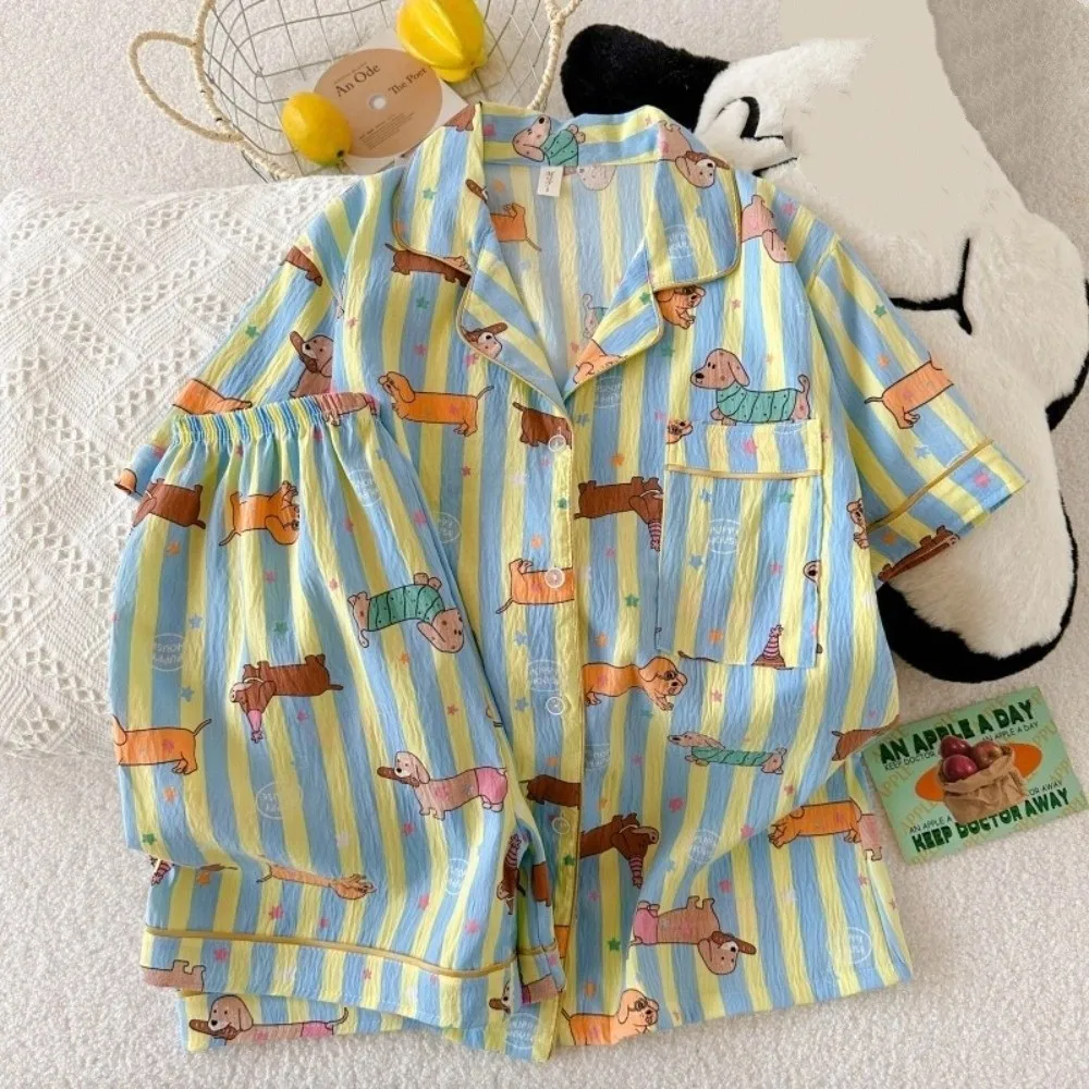

Kawaii Short Sleeve Cartoon Pajamas Set Kitten Dog Cat Puppy Cat Nightwear Loose Animal Two Piece Nightwears Girl Gifts