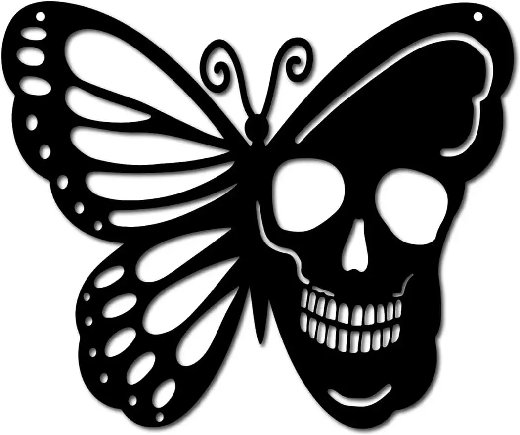 

1PC Skull Metal Wall Art Butterfly Decor Wall Hanging Plaques Ornaments Iron Wall Art Sculpture Sign for Indoor Outdoor Home