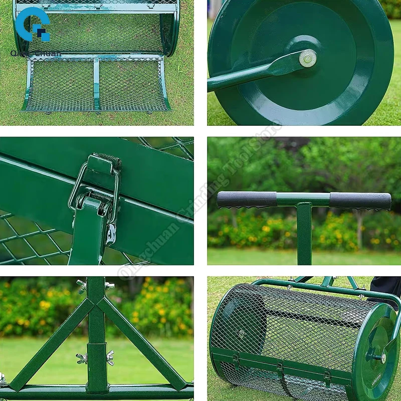 Wałek z siatki do rozprowadzania trawników ogrodowy żelazny kosz opatrunek kompostowy Push Pull aplikator nawozów