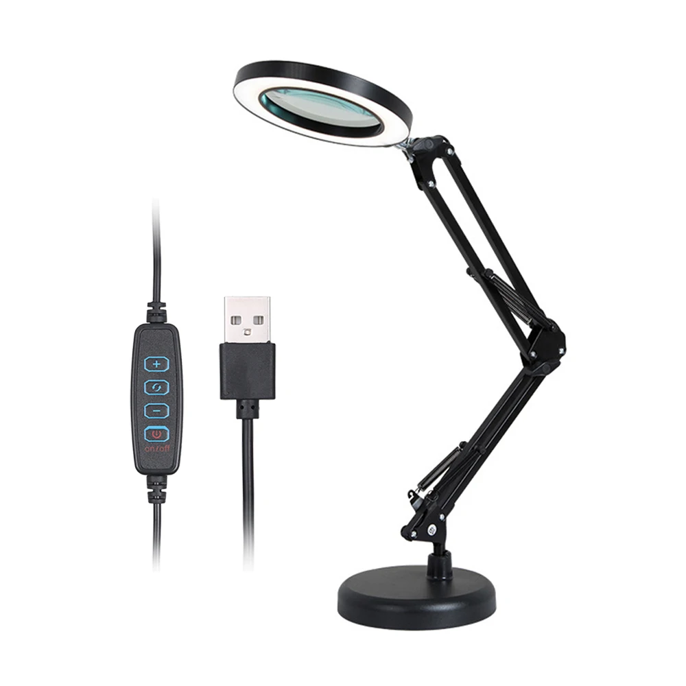 Magnifying Glass Magnifier with 64 LEDs Desk Light Table Lamp 8X Magnification 10 Levels Adjustable Brightness Dimmable 3 Colors