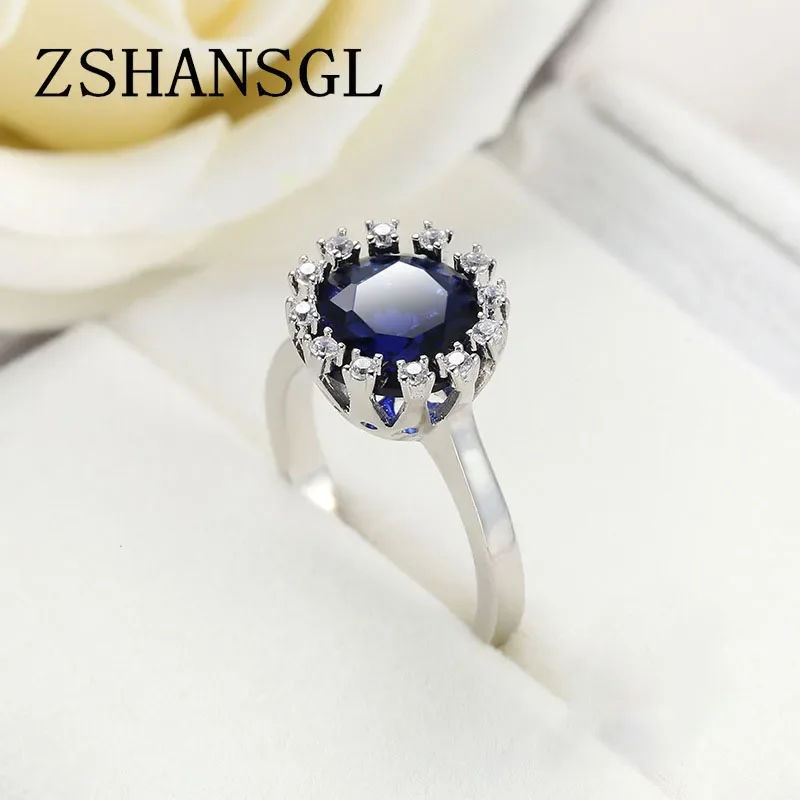 New Arrival 925 Sterling Sliver Round Cut Design Blue Zircon Crystal Finger Rings Fashion Rings for Women Jewelry Gift Anillos