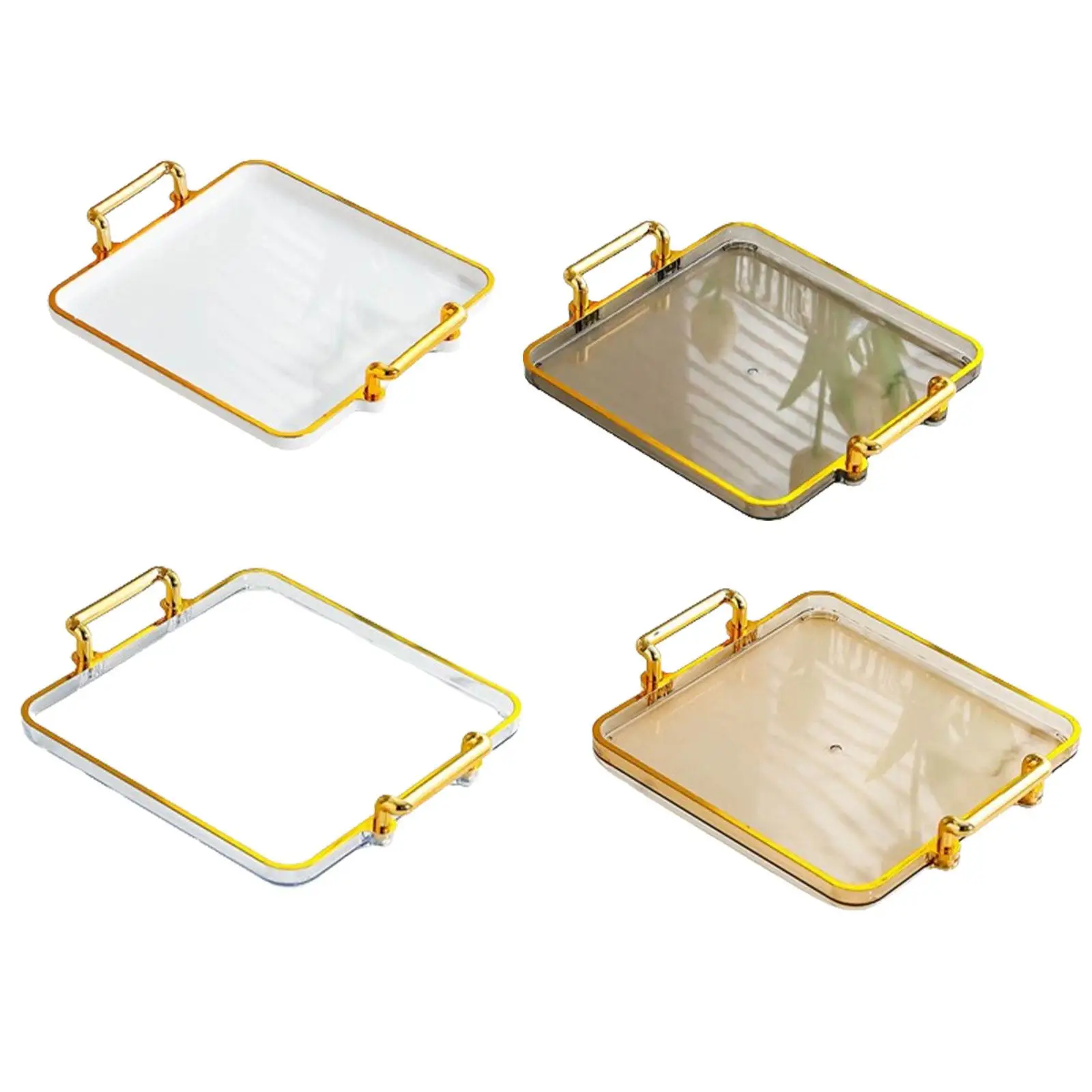 Serving Tray with Handles Tea Fruit Storage Tray Multifunctional Gold Rim Decorative Tray Cosmetic Tray Platter for Bathroom