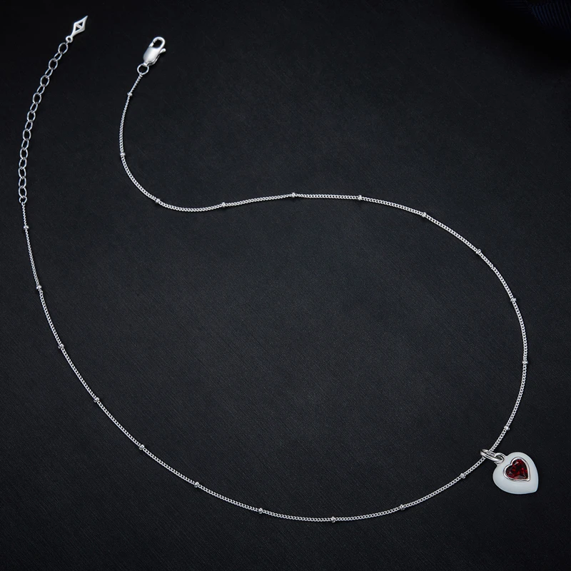 925 Sterling Silver Natural Garnet Heart Pendant Necklace For Women Red Stone Minimalism Chic Cute Chokers Necklaces 2024 New