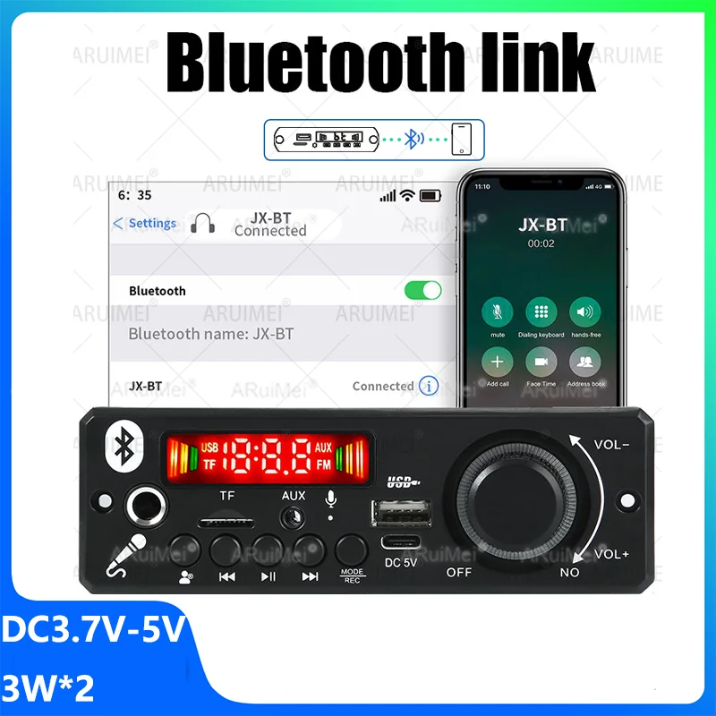 DC 5V 10W Bluetooth 5.0 Stereo DIY Car MP3 Player Decoder Board 2*5W Amplifier Wireless FM Radio Module TF USB Handsfree Call