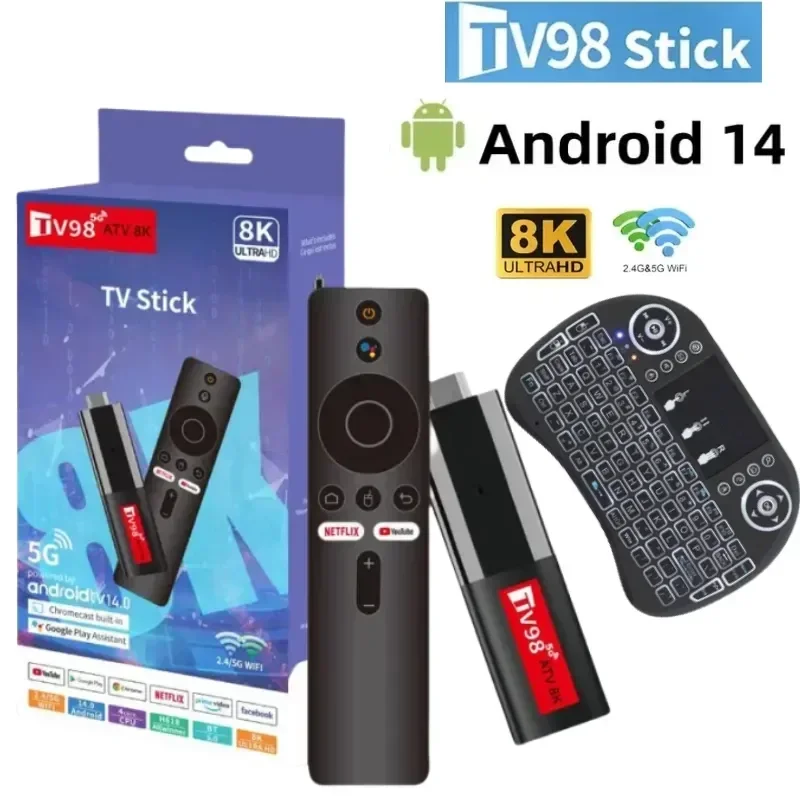 ТВ-приставка Android 14 TV98 ATV 8K Smart H618 2,4G 5G Wi-Fi Поддержка OTA Медиаплеер ТВ-приемник BT5.0 2 ГБ 16 ГБ Голосовой пульт дистанционного управления ТВ-приставка