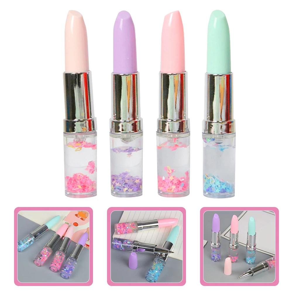 

4pcs Glitter Drift Liquid Lipstick Gel Smooth Writing Ballpoint For Party Favors Kawaii Novelty Pens Colored Gel Pens