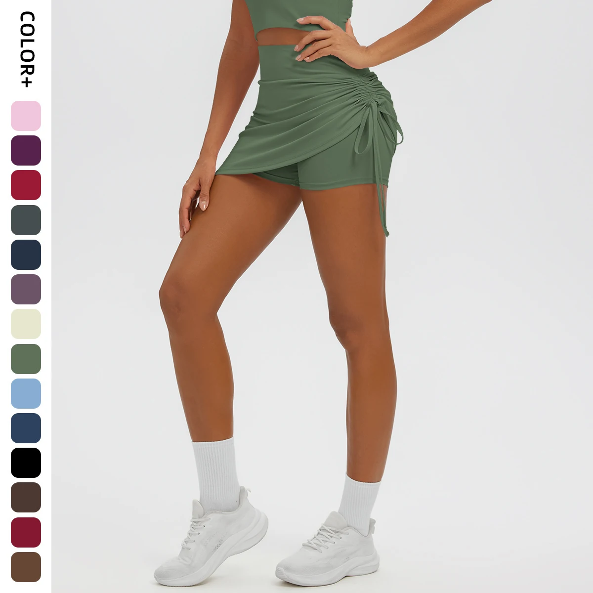 1PC High Waist Peach Buttocks Pleated Yoga Short Skirt Woman Solid Color Summer Hot Sale Tennis Skirt Running Fitness Shorts