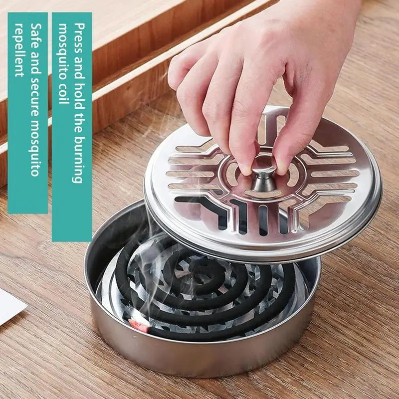 Mosquitoes Coil Holder With Brush Stainless Steel Fire-proof Incense Box With Hollow Lid And Stand Portable Incense Burner