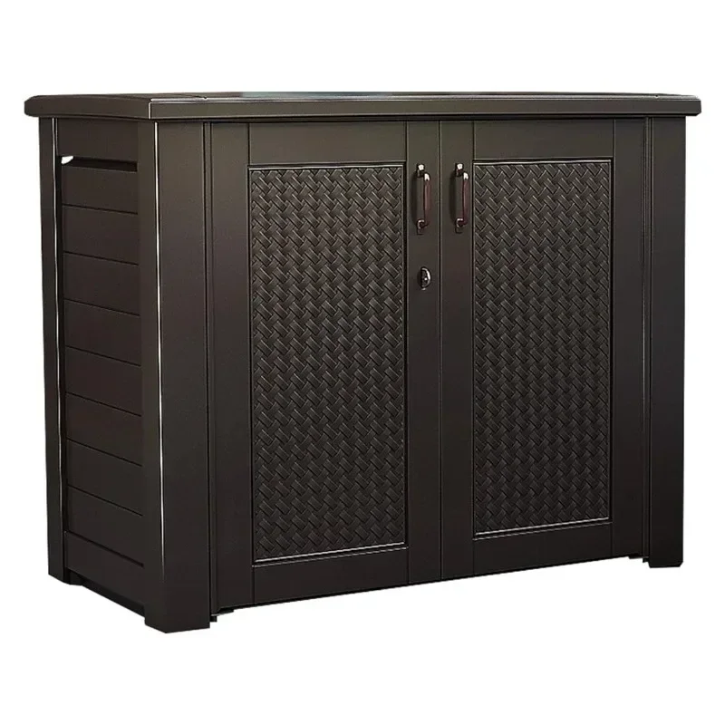 Extra Large Decorative Patio Storage Cabinet, Weather Resistant, 123 Gal., Dark Teakwood,  Garden/Backyard/Home/Pool