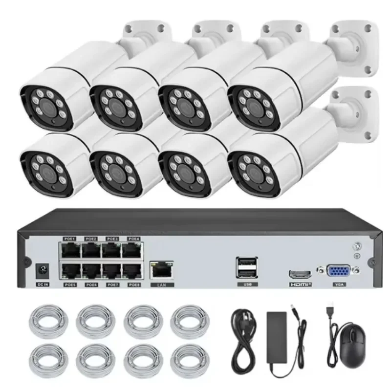 Kit de sistemas CCTV POE con cable tipo bala para exteriores, 8mp, 8 canales, 4mp, Ip, Poe, cámara de vídeo inteligente para el hogar, conjunto de cámaras de seguridad, sistema de vigilancia