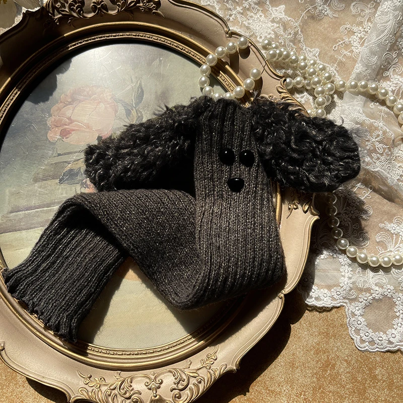 Harajuku Knitted Lolita Leg Warmers Winter Women Leg Cover Gothic Lolita Cute Cartoon Dog Ears Long Socks Foot Leg Cover Cuff