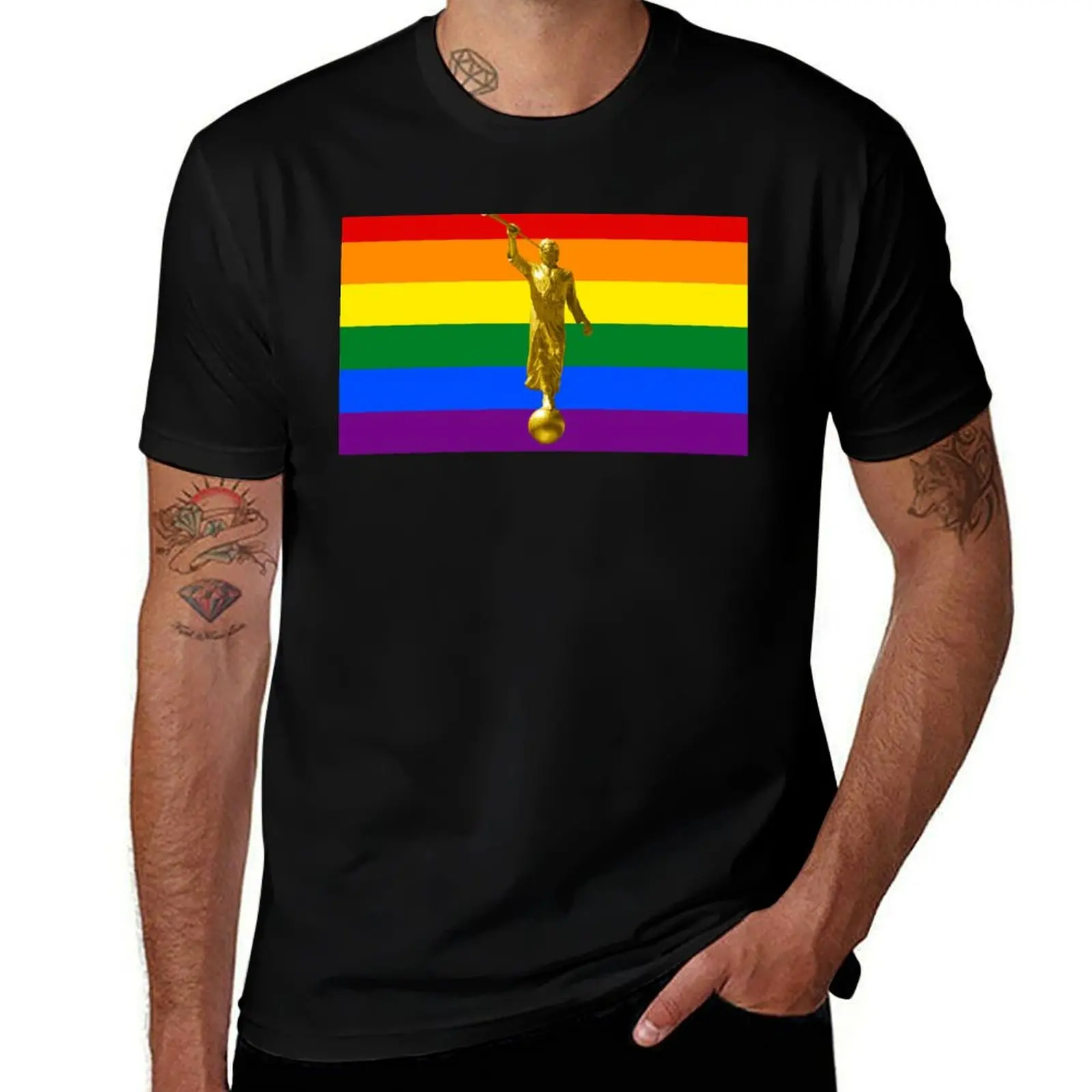 

HOMOMOMO: Mormon LGBTQIA+ Pride Flag T-Shirt Basic Regular Fit Casual T-Shirt