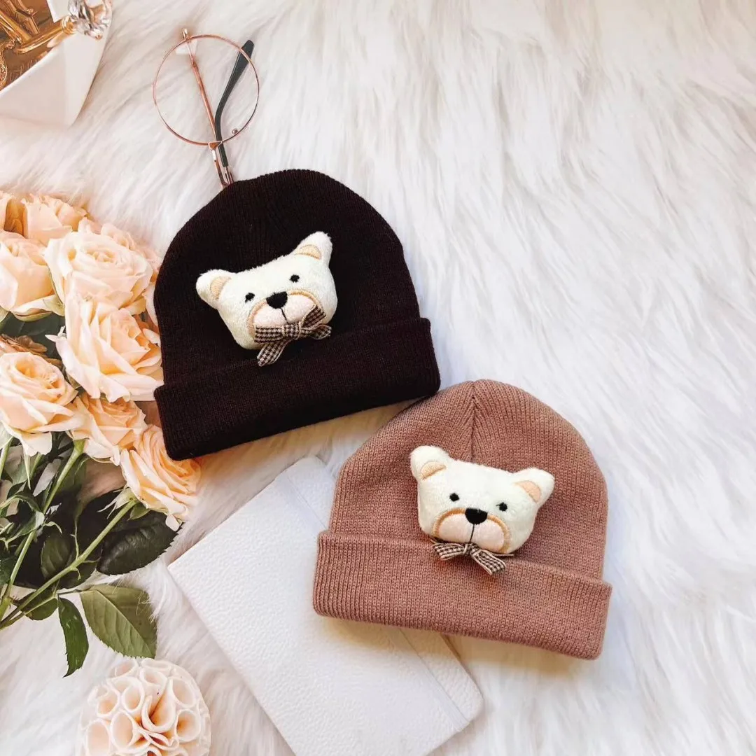 New Korean Cartoon Bear Baby Hat Knitted Baby Boys Girls Hat Winter Warm Cute Animals Toddler Kids Cap Beanies Bonnet 모자